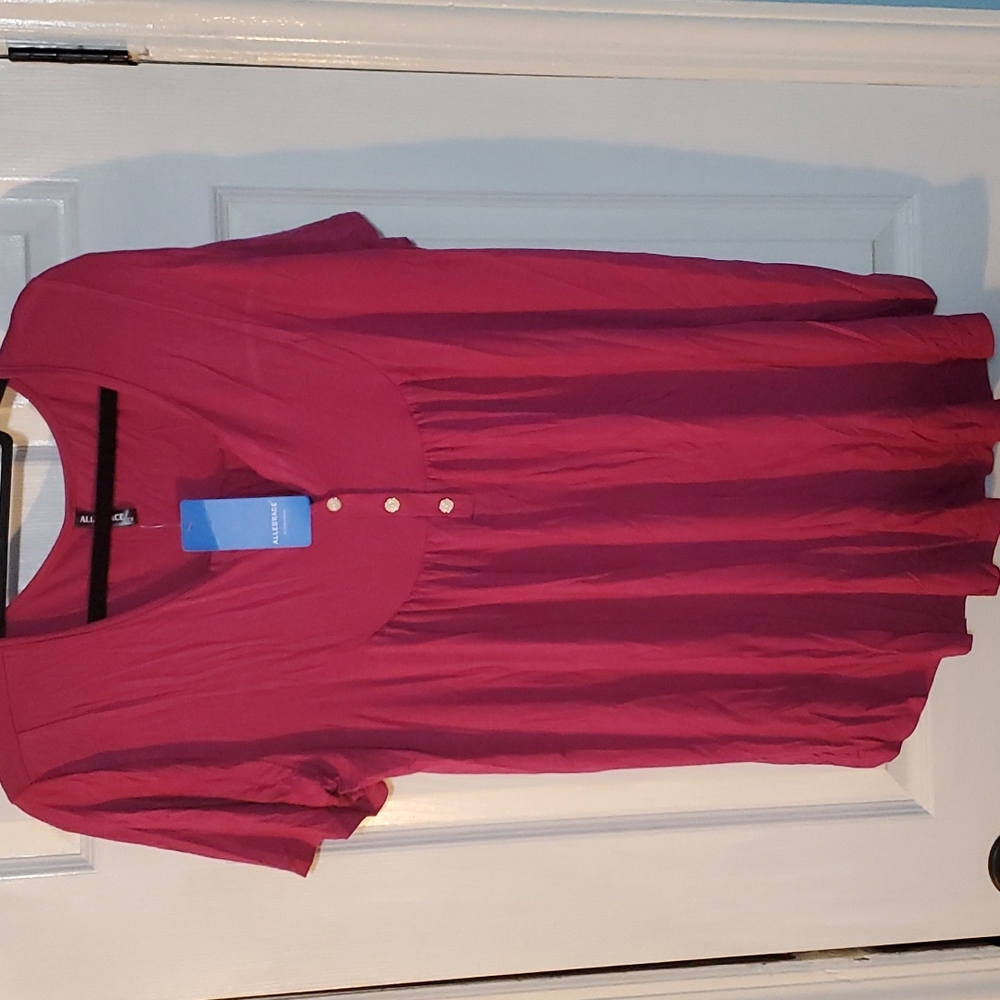 Allegrace 1X Pink Purple V-neck Tunic Blouse